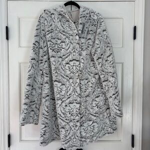 Adrienne Landau Cream Faux Fur Coat Reversible Womens Hooded Jacket Plus Size 1X